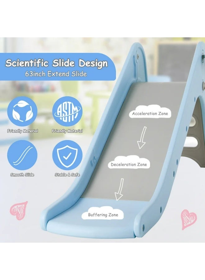 ALBADER Kids Slide with Basketball Hoop Safe Design Rounded Corners Long 160 cm Sliding Track Built-in Ladder Indoor Outdoor Play Durable Plastic, Soft Slide For Kids With basketball hoop - Image 5