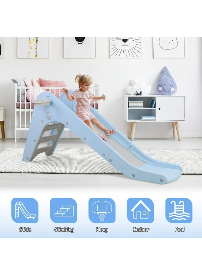 ALBADER Kids Slide with Basketball Hoop Safe Design Rounded Corners Long 160 cm Sliding Track Built-in Ladder Indoor Outdoor Play Durable Plastic, Soft Slide For Kids With basketball hoop - Image 2