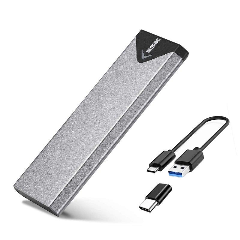 SSK Aluminum USB 3.2 Gen 1 to M.2 SATA NGFF SSD Enclosure Adapter, External SATA Based M.2 Solid State Drive Enclosure Reader (for M.2 SATA SSD only) - Image 1