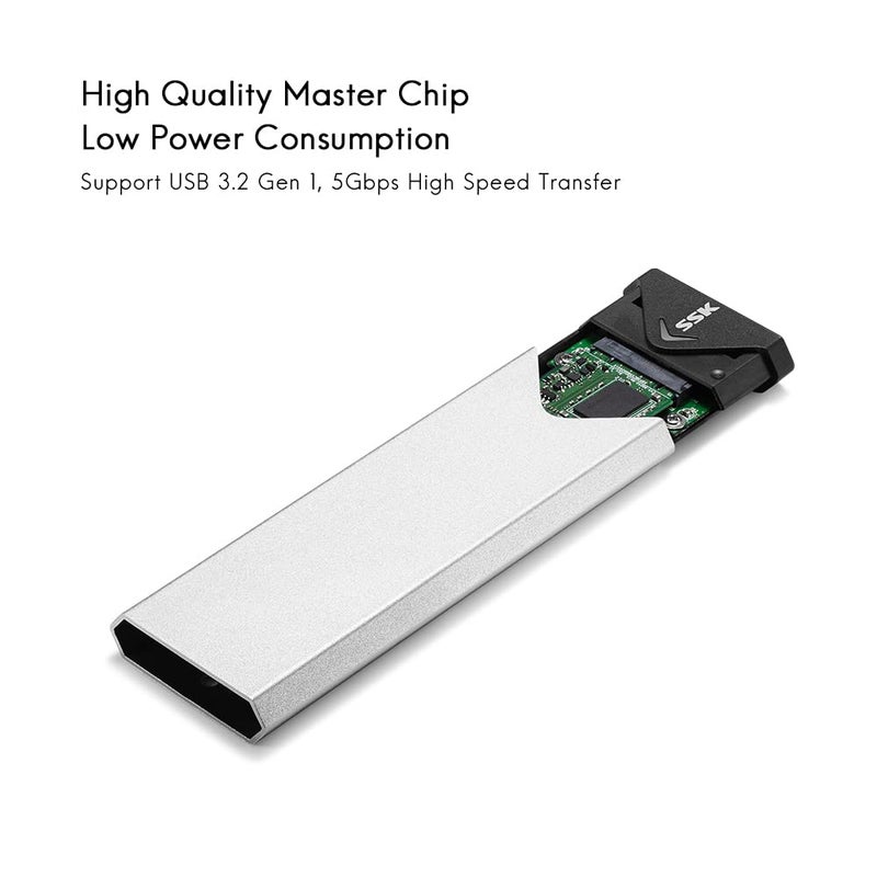 SSK Aluminum USB 3.2 Gen 1 to M.2 SATA NGFF SSD Enclosure Adapter, External SATA Based M.2 Solid State Drive Enclosure Reader (for M.2 SATA SSD only) - Image 5