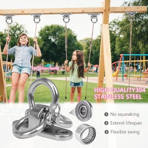 Dakzhou 2Pack Stainless Steel Swing HangersSlient Bearing Swing Hanger AntiRust Heavy Duty 180 Rotary Swing 1500LB Wooden Yoga Hammock Chair Sandbag Porch Swing - Image 5