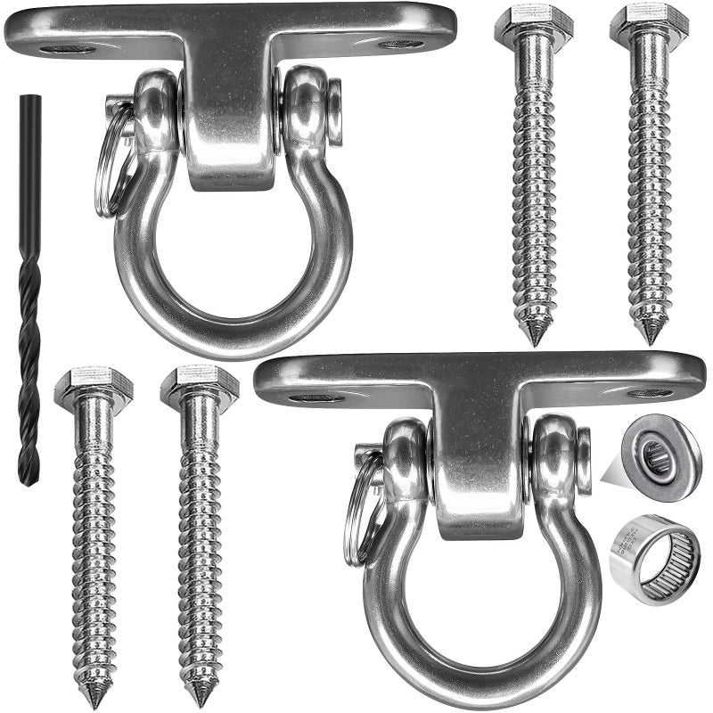 Dakzhou 2Pack Stainless Steel Swing HangersSlient Bearing Swing Hanger AntiRust Heavy Duty 180 Rotary Swing 1500LB Wooden Yoga Hammock Chair Sandbag Porch Swing - Image 3