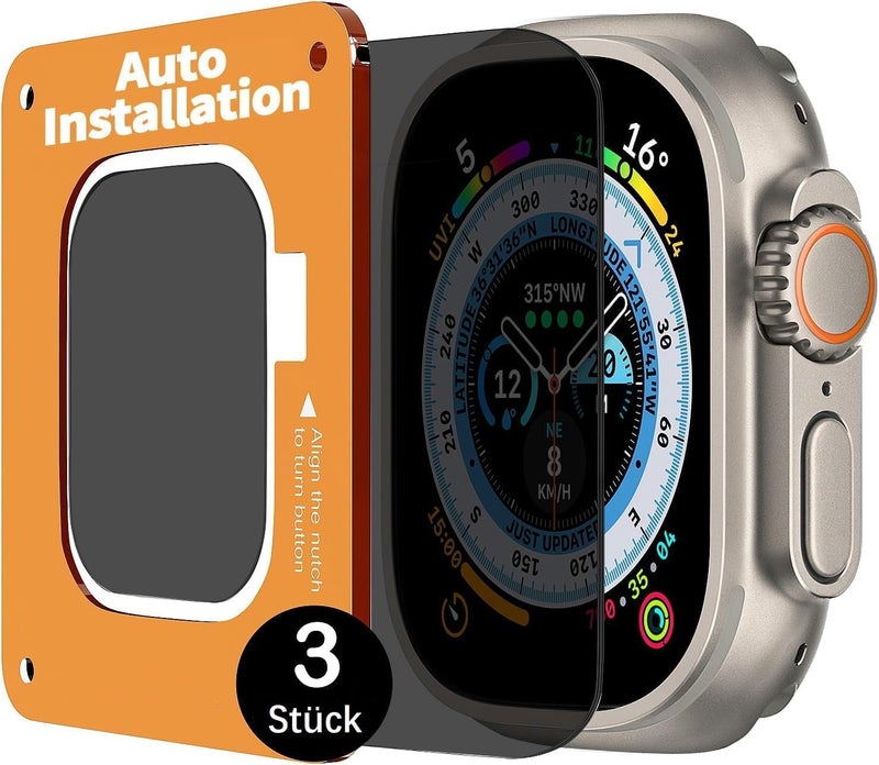 Smiling 3 Pack Screen Protector Compatible with Apple Watch Ultra 3 (2025)/ Ultra 2/Ultra 49mm and Auto Installation Frame, Anti-Scratch Privacy Screen Protector, Bubble Free, Touch Sensitive - Image 1
