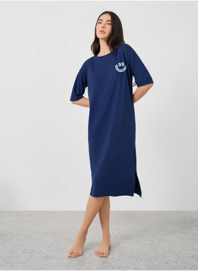 Take Two Take Two Graphic Print Short Sleeve Side Slit Nightdress
