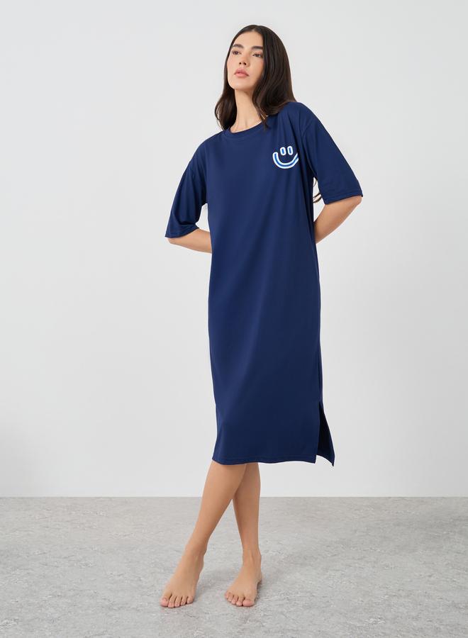 Take Two Take Two Graphic Print Short Sleeve Side Slit Nightdress  - Image 2