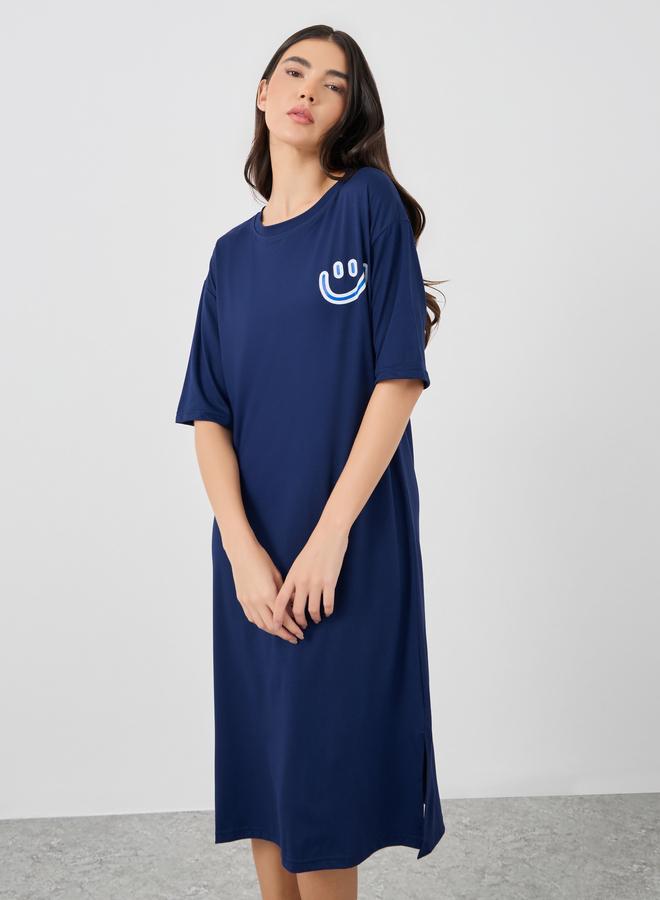 Take Two Take Two Graphic Print Short Sleeve Side Slit Nightdress  - Image 3