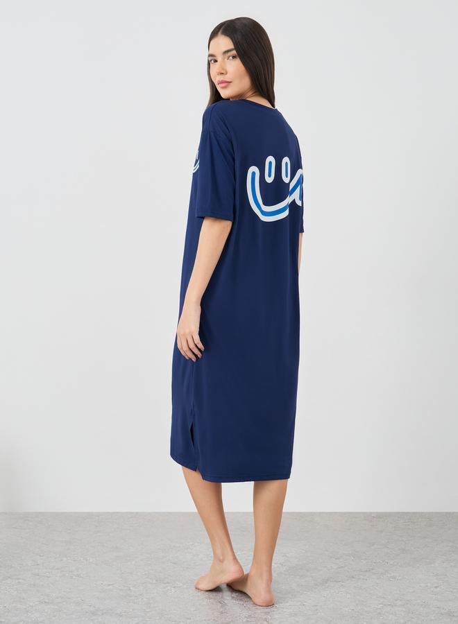 Take Two Take Two Graphic Print Short Sleeve Side Slit Nightdress  - Image 5