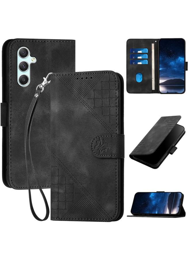 S-TOP Case For Samsung Galaxy A34 5G YX0080 Grid Butterfly Embossed Pattern Flip Leather Phone Case with Lanyard - Image 1
