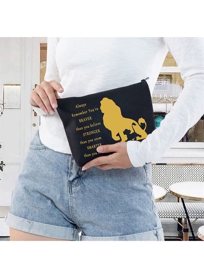 LEVLO The Lion Movie Cosmetic Make Up Bag Lion Simba Fans Gift You Are Braver Stronger Smarter Than You Think Lion Zipper Pouch Bag (Always Lion Black) - Image 5