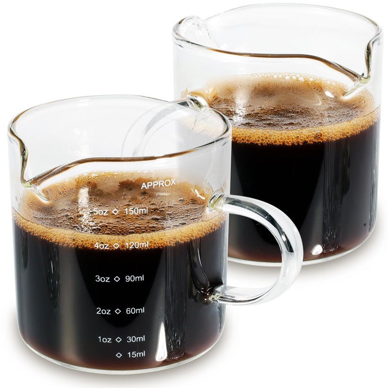QUMMFA 5OZ (150ML) Espresso Cups, Double Spouts Espresso Shot Cups with Handle, Heat Resistant Borosilicate Cappuccino Cup, Coffee Bar Accessories, Small (Set of 2) - Image 1