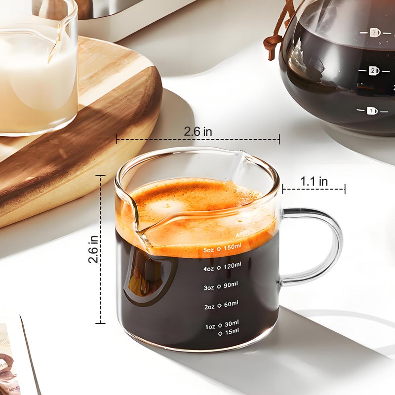 QUMMFA 5OZ (150ML) Espresso Cups, Double Spouts Espresso Shot Cups with Handle, Heat Resistant Borosilicate Cappuccino Cup, Coffee Bar Accessories, Small (Set of 2) - Image 3