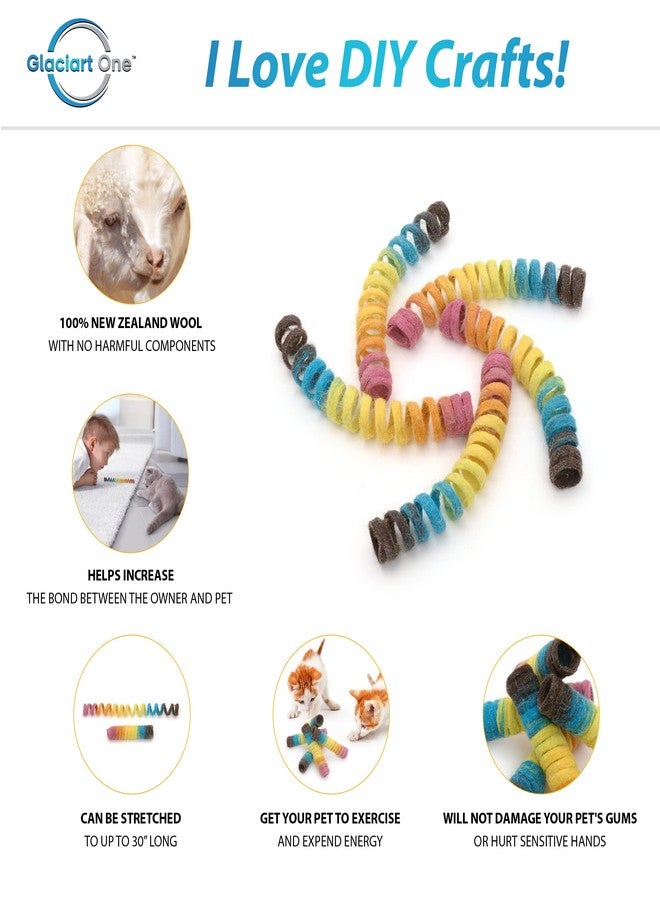Glaciart One Felt Spring Cat Toy - 5 Pcs Soft Fuzzy Enrichment 100% Natural Wool - Interactive Stretchable Play Cat Toy Set - Safe for Pets, Non-AZO Colored Dyes - 30” Long - Image 2