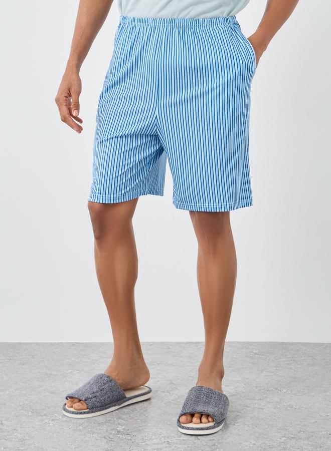 ستايلي طقم تي شيرت رجالي أزرق فاتح برسومات وشورت مخطط - Image 5