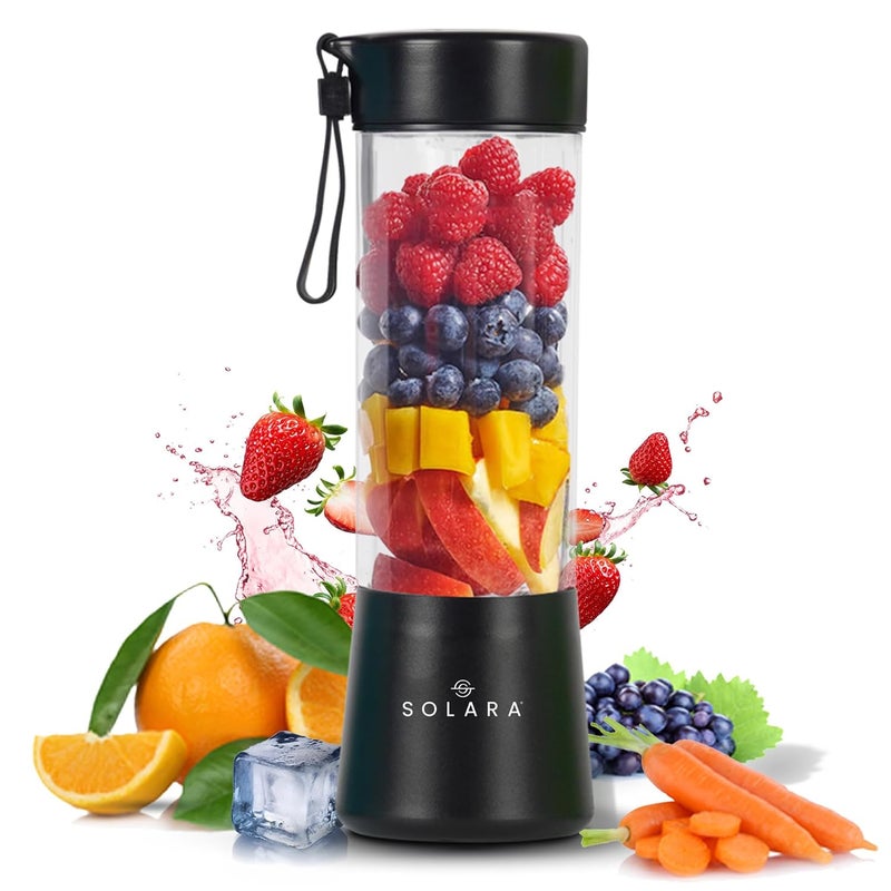 SOLARA Blendkwik Portable Blender for Juices, Shakes, Smoothies, Crushing Ice, USB Rechargeable Battery with 4000 mAh 180Watts Motor,450ml, Black Knight - Image 1