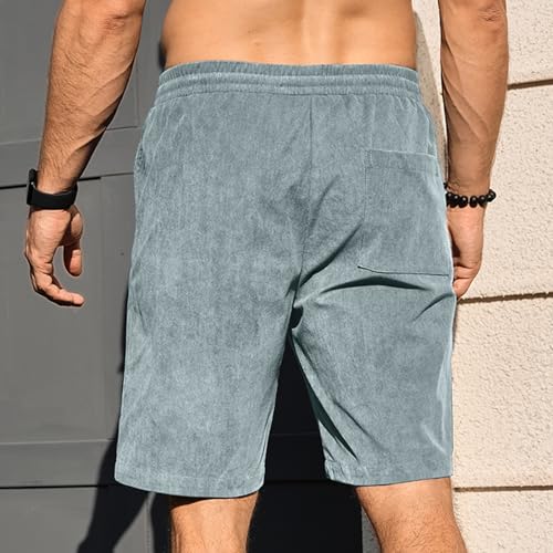 PLEPAN Mens Corduroy Shorts Casual 7 Inch Inseam Elastic Waist Drawstring Summer Beach Short Light Blue Large - Image 3