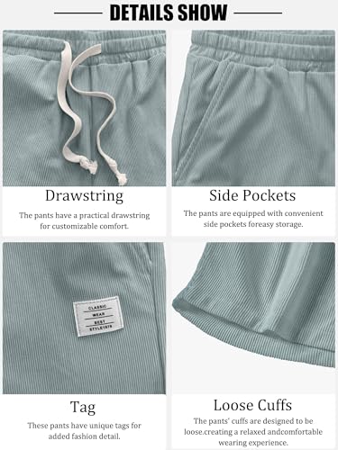 PLEPAN Mens Corduroy Shorts Casual 7 Inch Inseam Elastic Waist Drawstring Summer Beach Short Light Blue Large - Image 4
