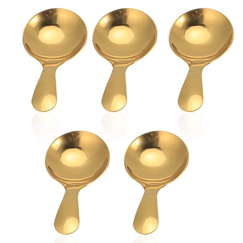 Agatige 5pcs Mini Scoop for Canisters Gold Mini Spoon Candy Scoops Stainless Steel Short Handle Spoon Salt Spoons Condiments Spoon Dessert Spoon 
