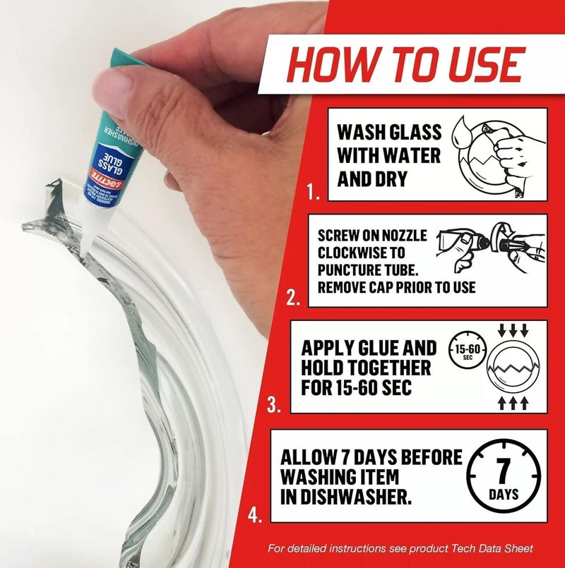 لوكتيت لاصق الزجاج لوكتايت 2 جرام شفاف قوي للزجاج والمعادن والكريستال سريع الالتصاق مقاوم للماء وآمن لغسالة الصحون غراء شفاف للإصلاحات الدقيقة مع رأس تطبيق دقيق - Image 4