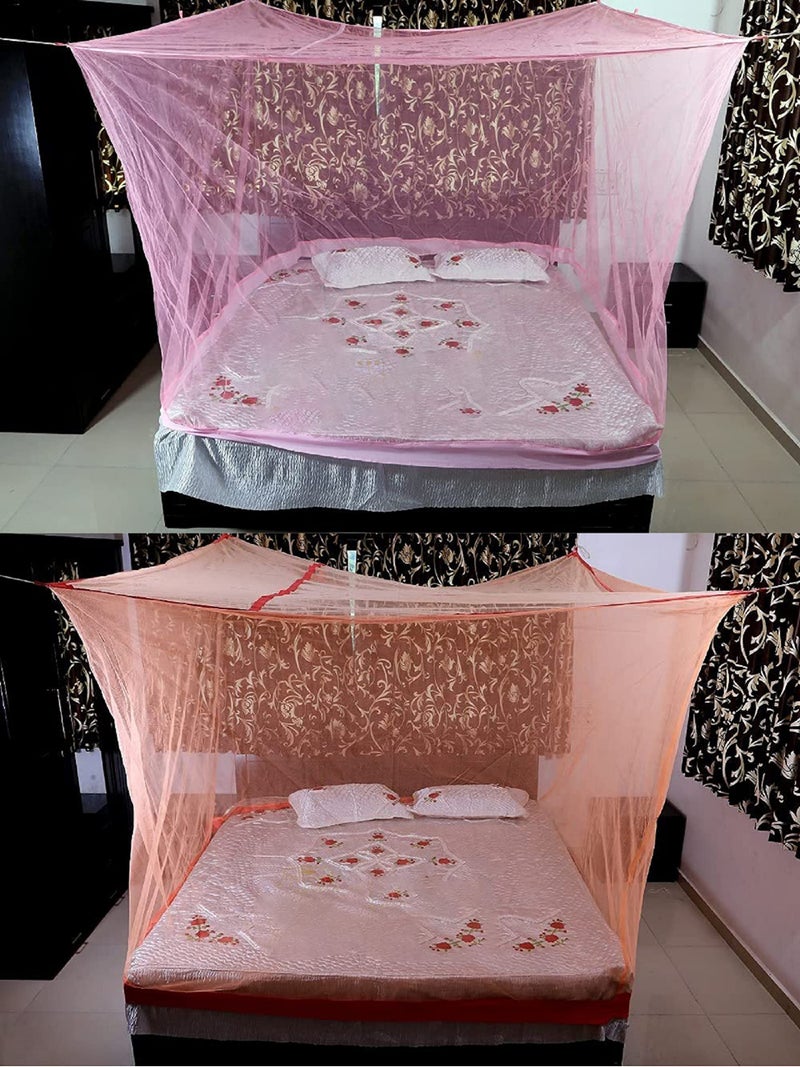 Neekshaa Combo Pack Mosquito Net for Double Bed Polyester Mosquito Net for Baby | Bedroom | Family_Size-6x6 FT_Color-Pink,Orange - Image 1
