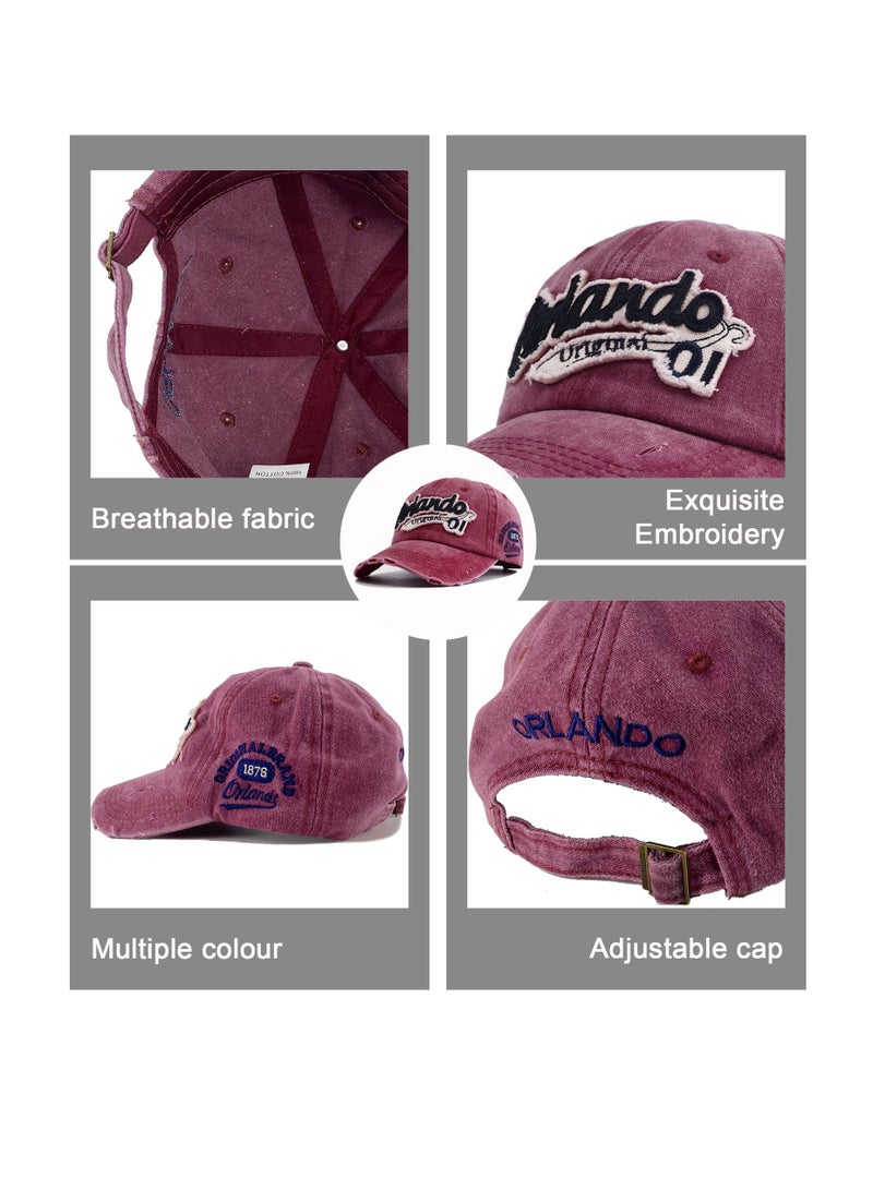 Vintage Unisex Baseball Cap Adjustable Cotton Snapback Trucker Hat for Outdoor Sports Red - Image 2