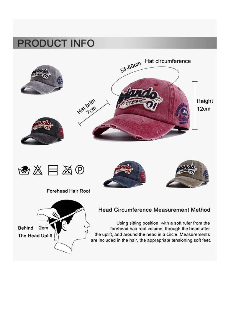 Vintage Unisex Baseball Cap Adjustable Cotton Snapback Trucker Hat for Outdoor Sports Red - Image 3