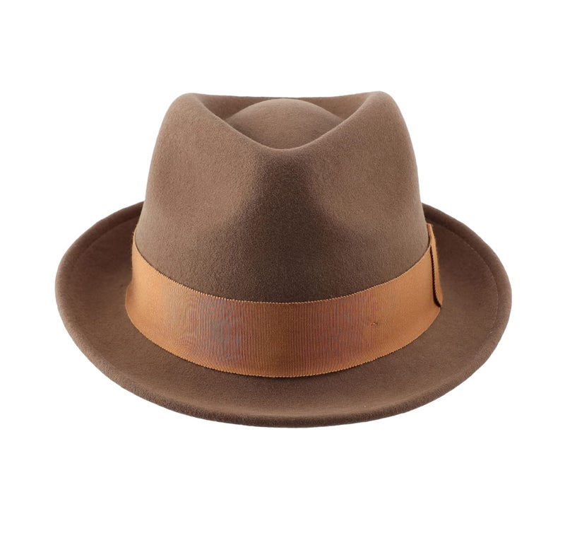 Home Prefer Men's Wool Felt Winter Hat Short Brim Fedora Hat Tan Medium (7 1/8) 57cm - Image 2