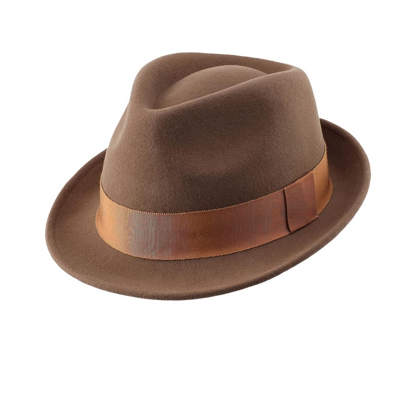Home Prefer Men's Wool Felt Winter Hat Short Brim Fedora Hat Tan Medium (7 1/8) 57cm - Image 1