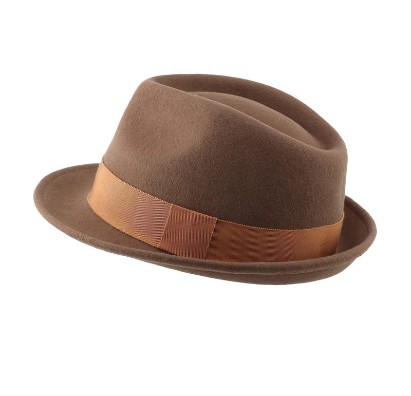 Home Prefer Men's Wool Felt Winter Hat Short Brim Fedora Hat Tan Medium (7 1/8) 57cm - Image 3