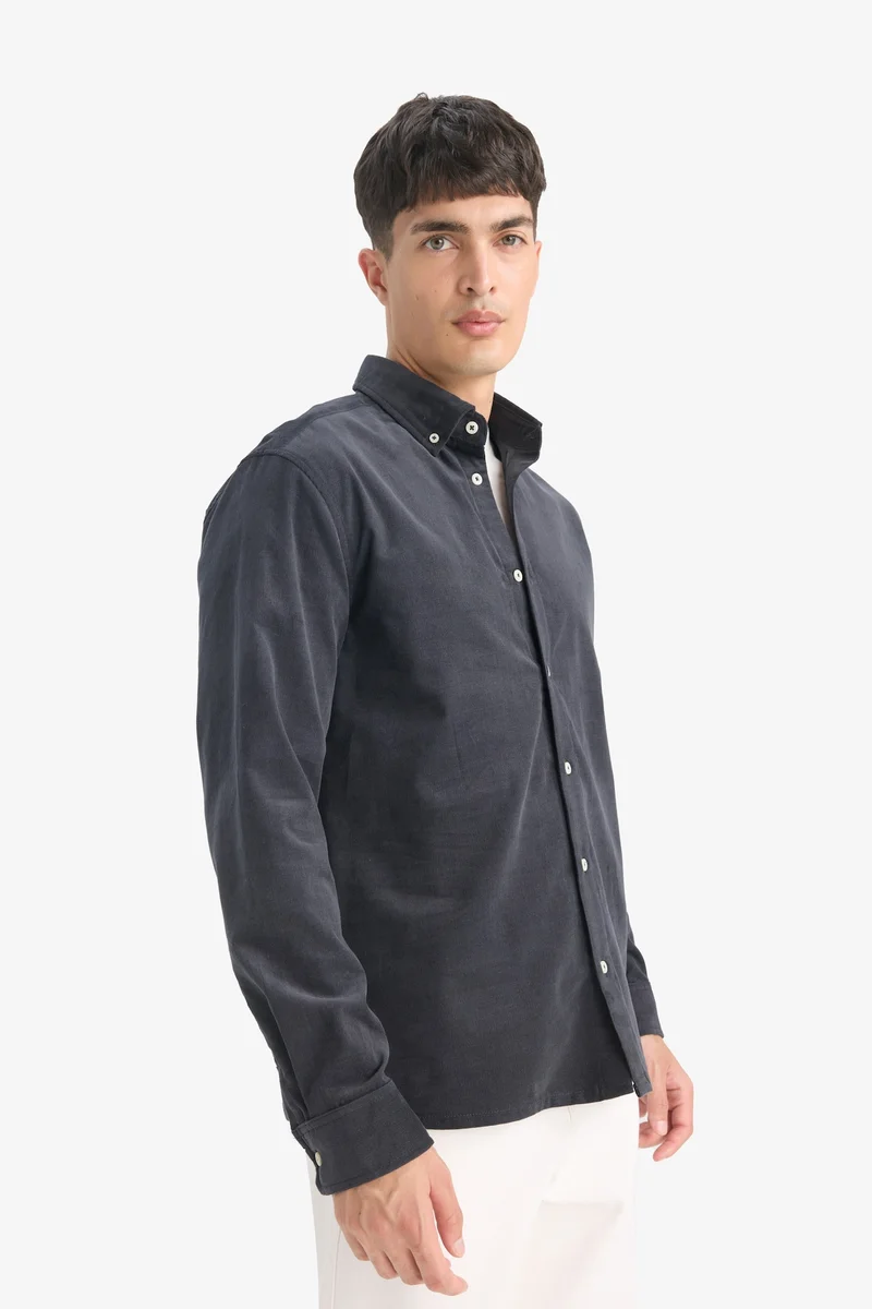 Defacto  Regular Fit Polo Shirt Velvet Long Sleeve Shirt for Men | Best Price UAE