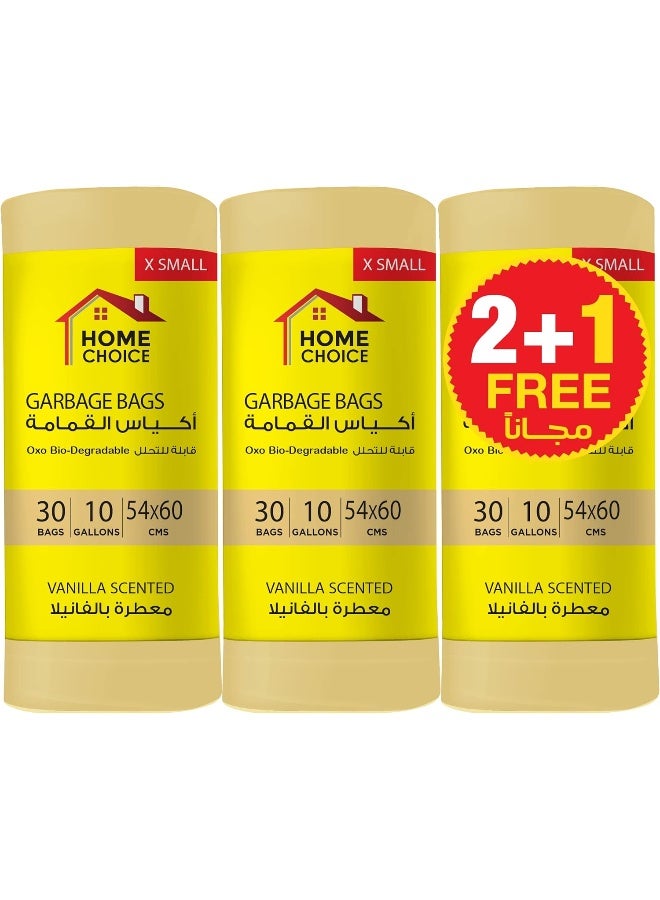 HOME CHOICE 10 جالونات من أكياس القمامة المعطرة بالفانيليا، عبوة من 90 قطعة، الحجم 54*60 سم (30 كيس قمامة × 3 لفات معطرة) - Image 1
