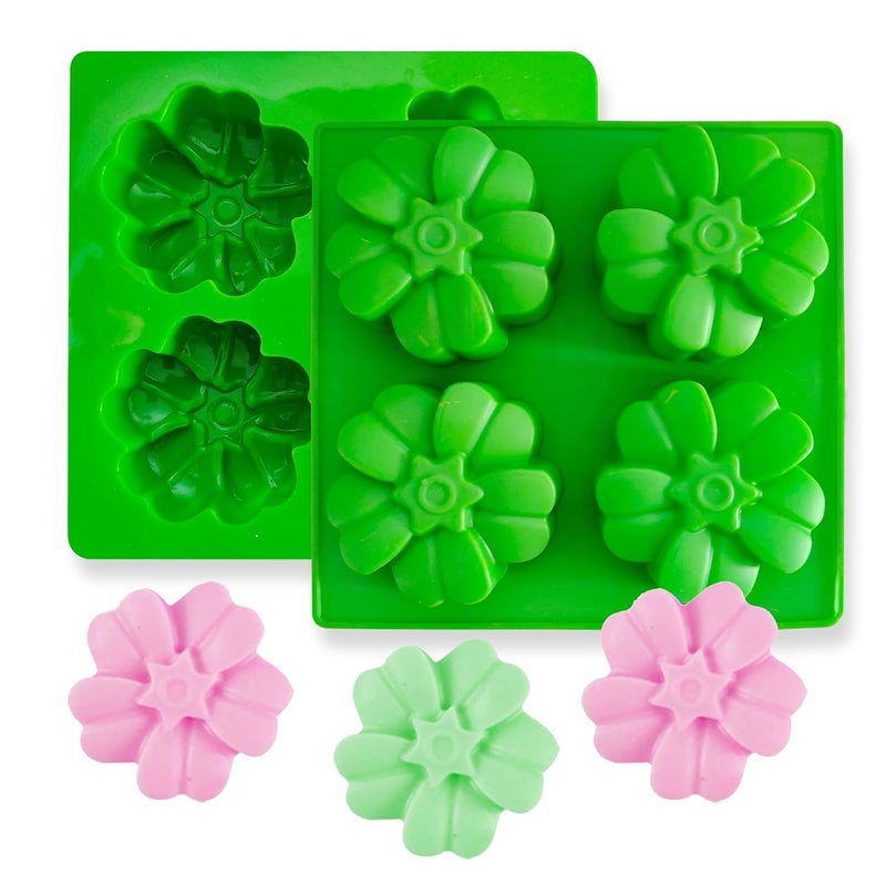 Moldberry Silicone Soap Mold 4 Cavity Flower Shape Mold NonStick Silicone Soap Making Mold for Perfect Lotion Bars Cake Chocolate Bath Bomb Wax Melts Soap Bar Pack of 1 Multicolor
