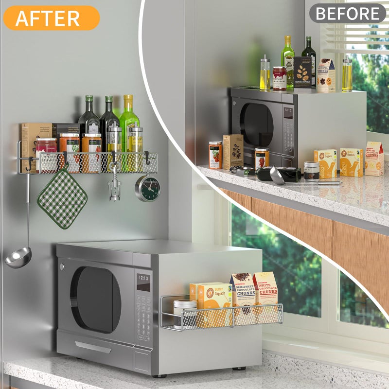 DTUQYX Magnetic Spice Rack for Refrigerator, 2 Pack 100% Metal Strong Magnet Shelf, Space Saving Spice Organizer W/ Hooks, Movable Magnetic Fridge Shelf, Kitchen Home Laundry Room Storage Organization, Grey - Image 5