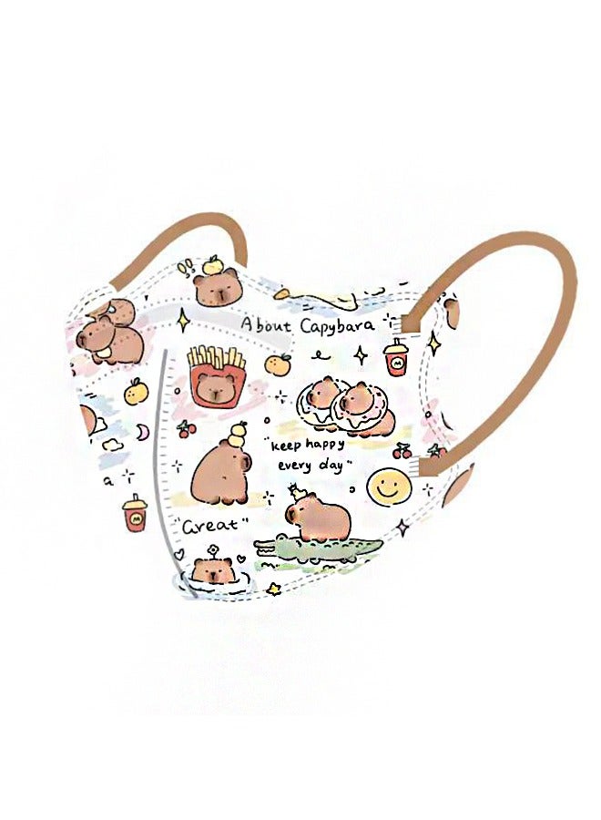 20 Pcs Little Capybara Cartoon Masks Set, Dust Proof Sun Protection Fabric Face Covering (Brown+White) - Image 5