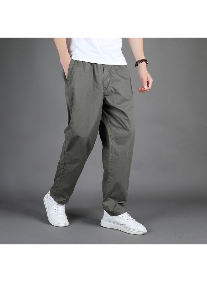 Men's Cotton Straight Leg Workwear Pants Summer Loose Fit Elastic Waist - Image 2