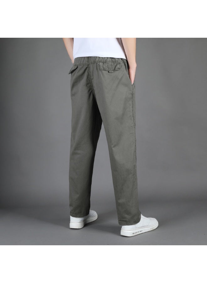 Men's Cotton Straight Leg Workwear Pants Summer Loose Fit Elastic Waist - Image 3