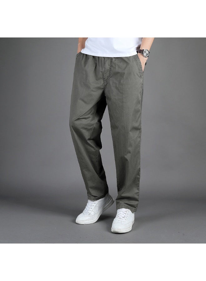 Men's Cotton Straight Leg Workwear Pants Summer Loose Fit Elastic Waist - Image 1