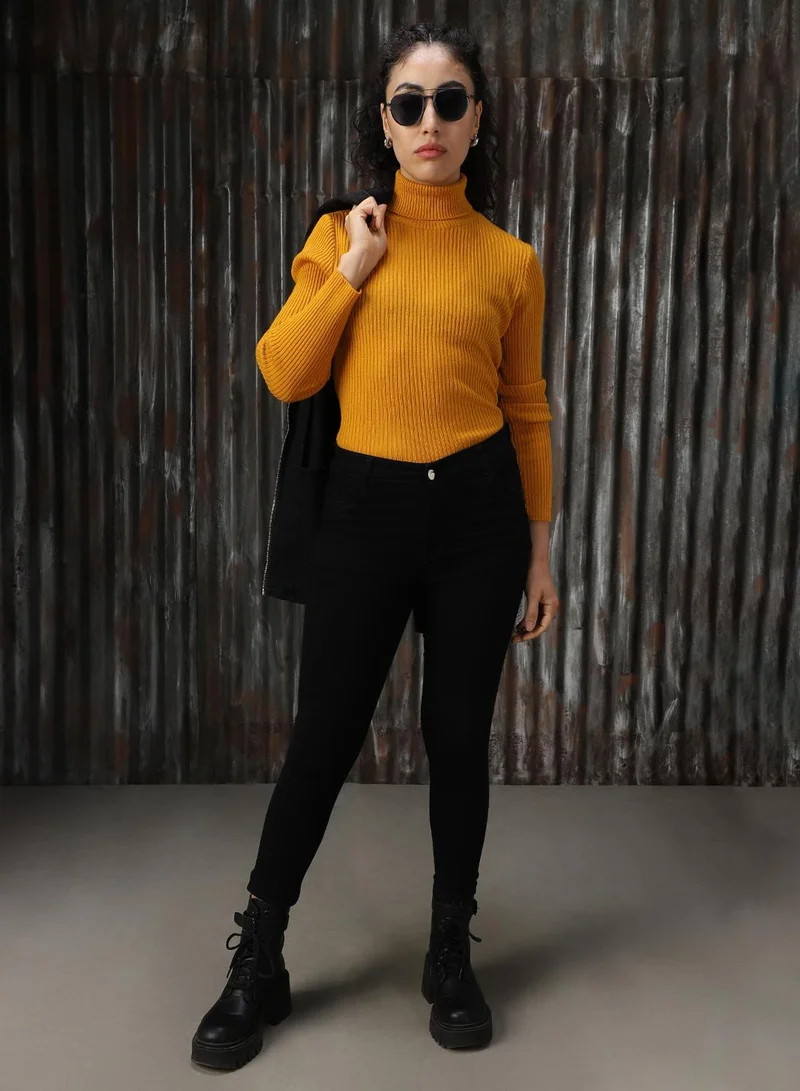 HIGH STAR Golden Yellow Women's Golden Yellow 100% Acrylic Solid Sweater for Women | Best Price UAE