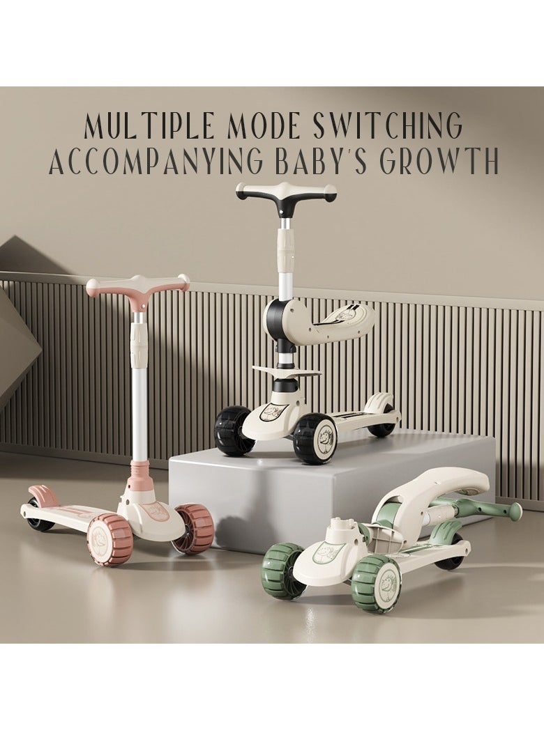 3in1 Scooter for Kids - Wheel LED Lights, Adjustable Lean-to-Steer Handlebar, and Foldable Seat - Sit or Stand Ride with Brake for Boys and Girls Ages 3-5 Years Old（Coffee Colour）