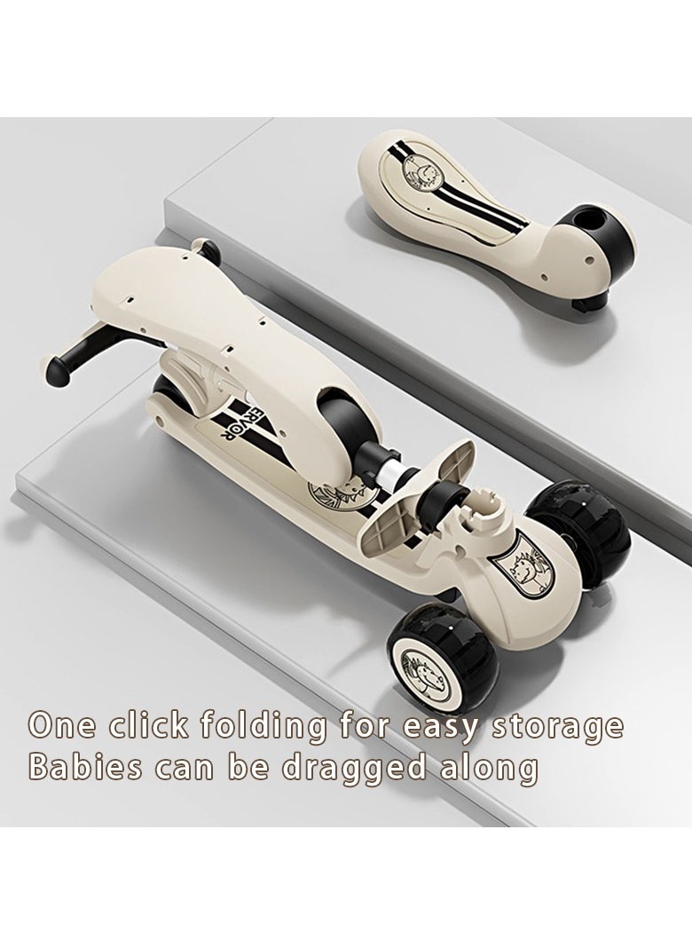 3in1 Scooter for Kids - Wheel LED Lights, Adjustable Lean-to-Steer Handlebar, and Foldable Seat - Sit or Stand Ride with Brake for Boys and Girls Ages 3-5 Years Old（Coffee Colour）