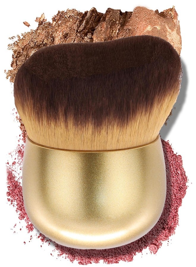 EOICCEOH Airbrush Kabuki Brush for All Face Makeup & Foundation for Liquid, Cream and Powder Face Makeup, Large Brush for Effortless Natural Beautiful Look, With Wide-headed Bristles - Gold - Image 1