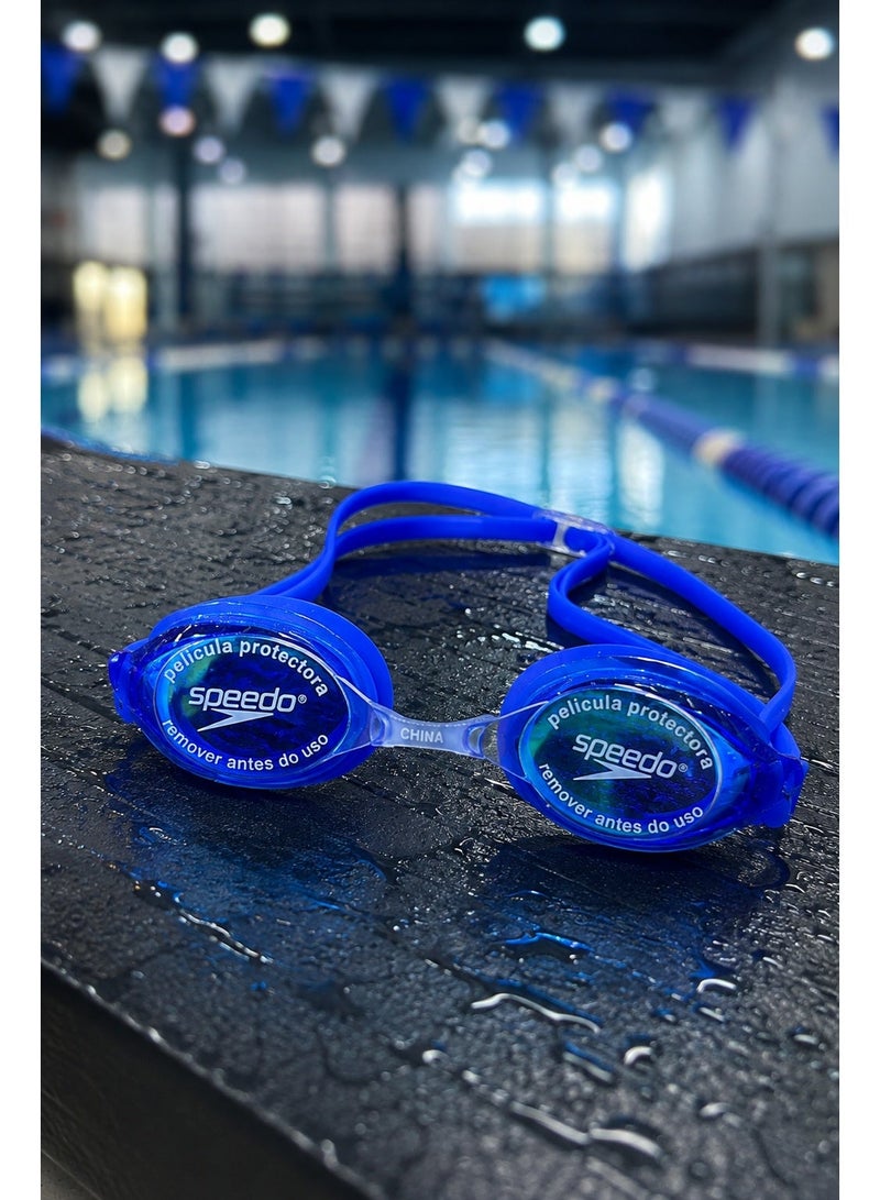 speedo Adult swimming goggles with anti-fog mirrored lenses and UV protection – 3 nose bridge sizes S/M/L, white silicone strap - Image 3