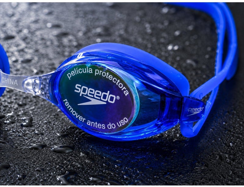 speedo Adult swimming goggles with anti-fog mirrored lenses and UV protection – 3 nose bridge sizes S/M/L, white silicone strap - Image 5
