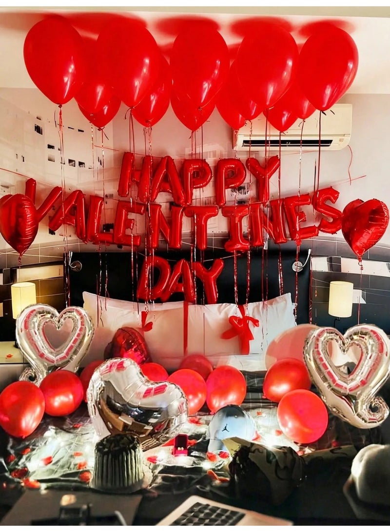 Valentine’s Day Decoration Set of 43 Pieces Featuring 20 Red Latex Balloons, 5 Heart-Shaped Foil Balloons, and Letter Balloons Spelling “Happy Valentine’s Day” – A Complete Valentine’s Decoration Set to Create a Romantic Atmosphere and Celebrate Valentine’s Day in Style - Image 2