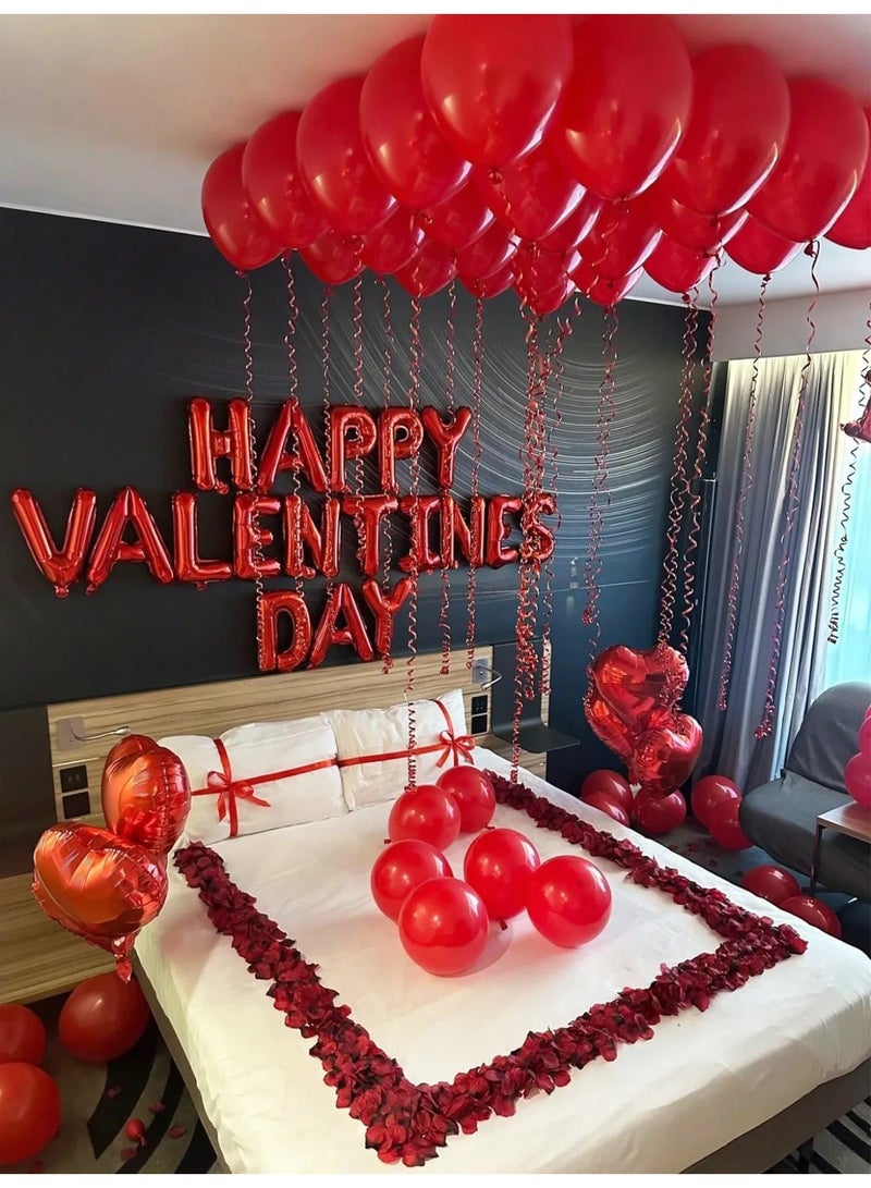Valentine’s Day Decoration Set of 43 Pieces Featuring 20 Red Latex Balloons, 5 Heart-Shaped Foil Balloons, and Letter Balloons Spelling “Happy Valentine’s Day” – A Complete Valentine’s Decoration Set to Create a Romantic Atmosphere and Celebrate Valentine’s Day in Style - Image 1