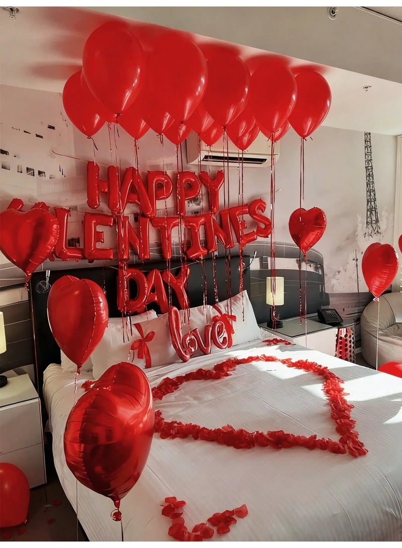 Valentine’s Day Decoration Set of 43 Pieces Featuring 20 Red Latex Balloons, 5 Heart-Shaped Foil Balloons, and Letter Balloons Spelling “Happy Valentine’s Day” – A Complete Valentine’s Decoration Set to Create a Romantic Atmosphere and Celebrate Valentine’s Day in Style - Image 4