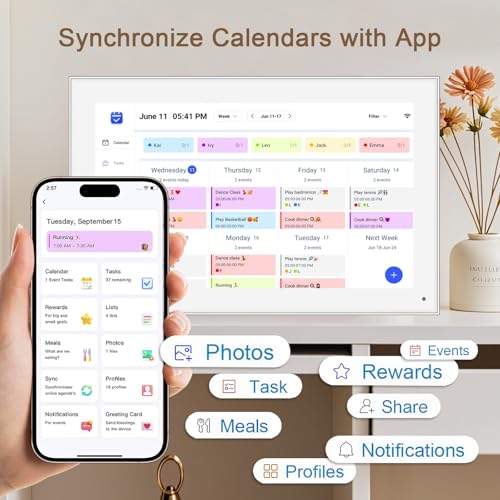 akimart 15.6 inch Wall Planner Digital Calendar & Chore Chart, Smart Touchscreen Display for Family Schedules, Hearth Display Digital Calendar, Digital Photo Frame, Great for Organizing Your 2025 Calendar - Image 3
