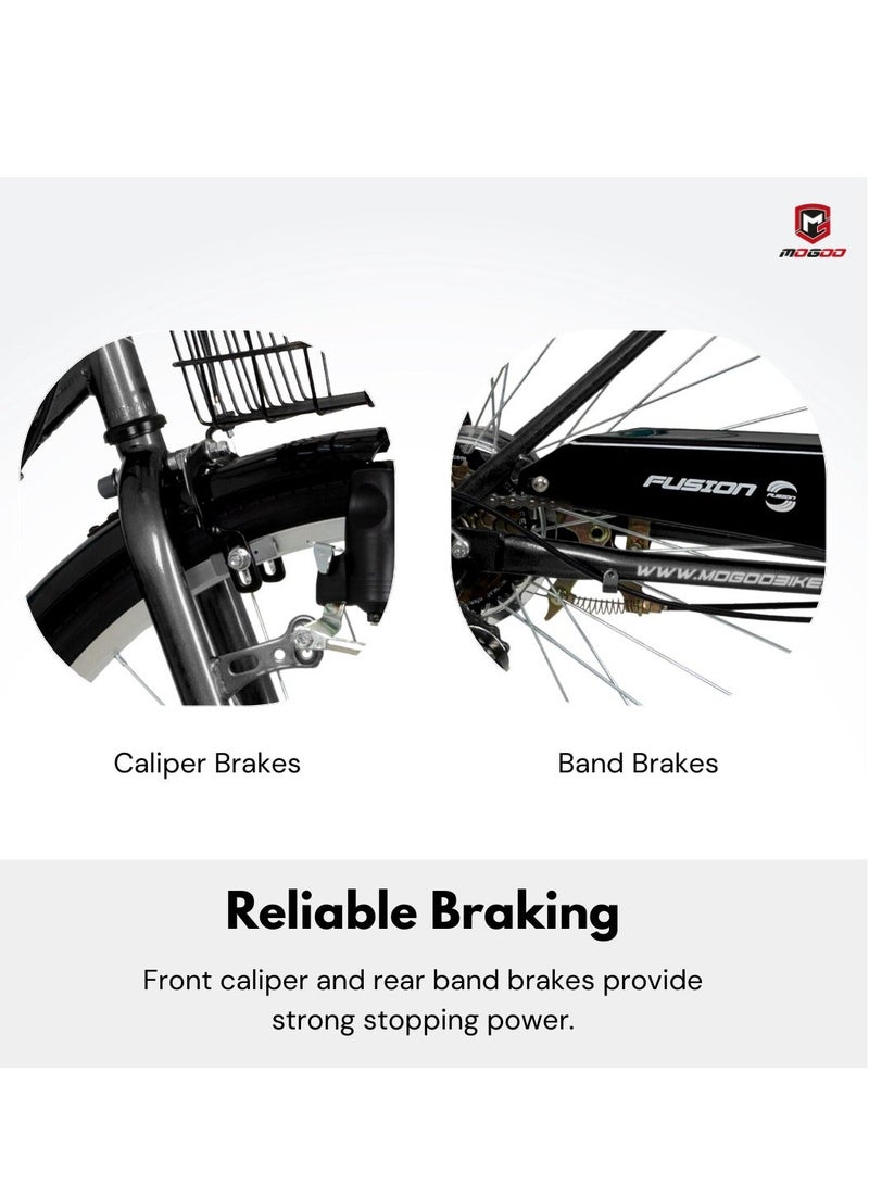 MOGOO Fusion 24-Inch Road Bike | 24-Inch Wheel Size | Adjustable Seat | With Basket And Carrier | Green Color - Image 3