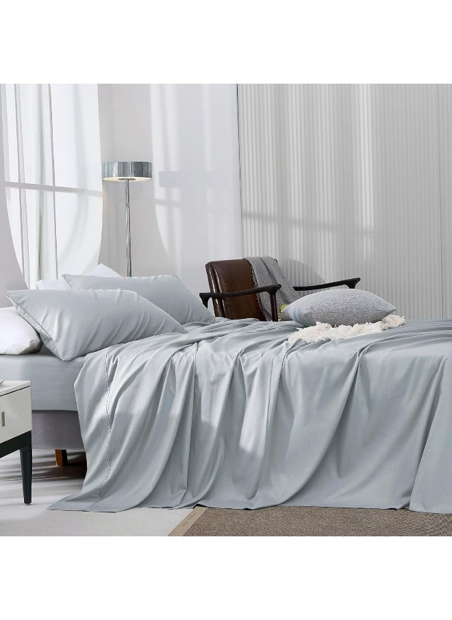 JELLYMONI JELLYMONI Lyocell Cotton Sheet Set King Size - 4 Pieces Cooling Light Grey Bed Sheets for Summer, Silky Soft Eucalyptus Bedding Set with Deep Pocket  - Image 2