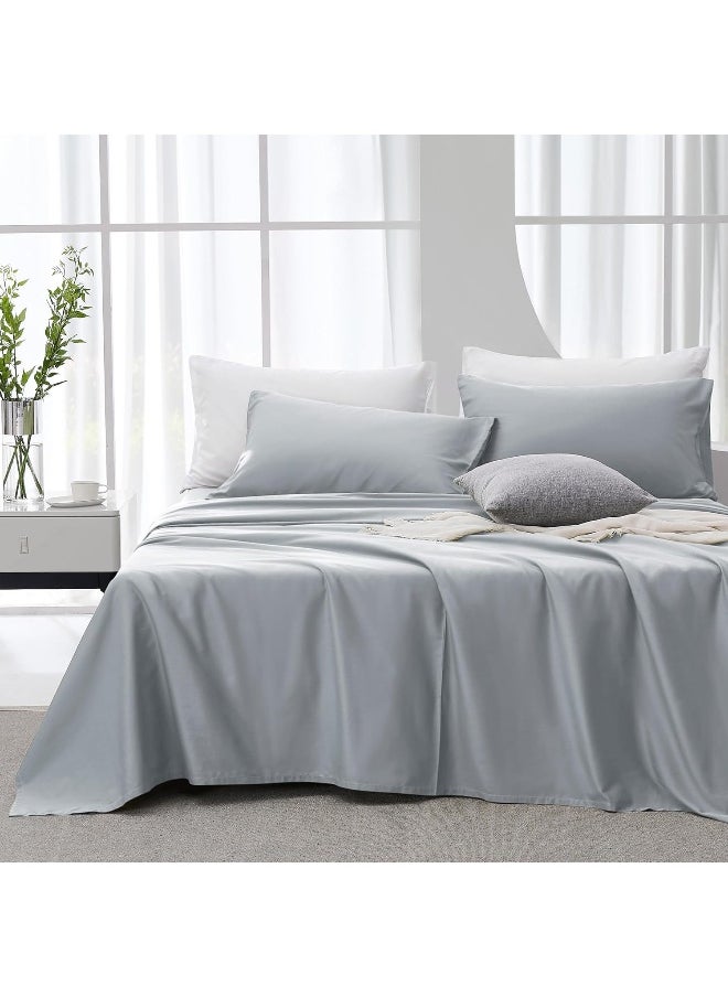 JELLYMONI JELLYMONI Lyocell Cotton Sheet Set King Size - 4 Pieces Cooling Light Grey Bed Sheets for Summer, Silky Soft Eucalyptus Bedding Set with Deep Pocket  - Image 1