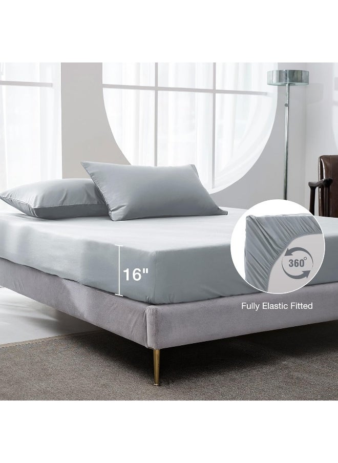 JELLYMONI JELLYMONI Lyocell Cotton Sheet Set King Size - 4 Pieces Cooling Light Grey Bed Sheets for Summer, Silky Soft Eucalyptus Bedding Set with Deep Pocket  - Image 5